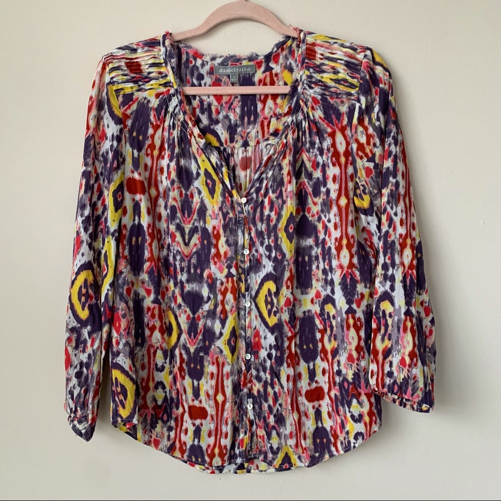 Daniel Rainn Multicolor Button Front Blouse Boho … - image 1